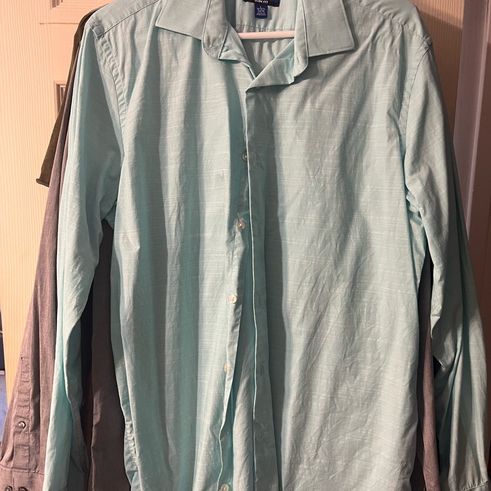 Apt. 9 Premier Flex Slim Fit Shirt in Pale Green with a White heather pattern